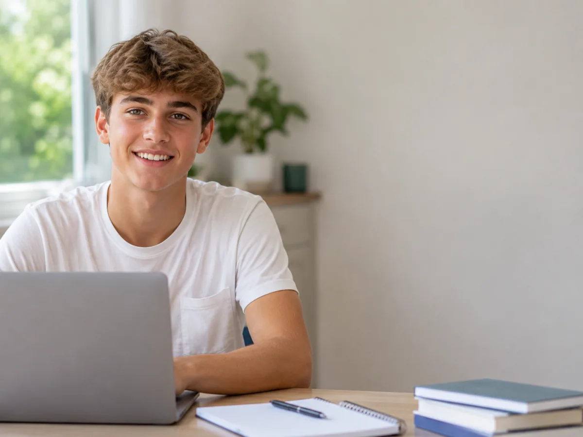 Secondary-school student in Australia studying at a laptop during an online one-to-one tutoring lesson